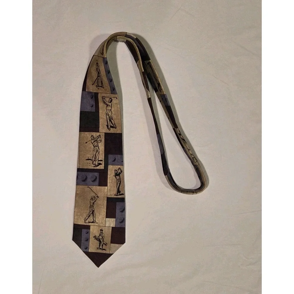 Larson Brothers 100% Silk Tie Men Golfing Caddy Golf Balls, Tan Black Multi